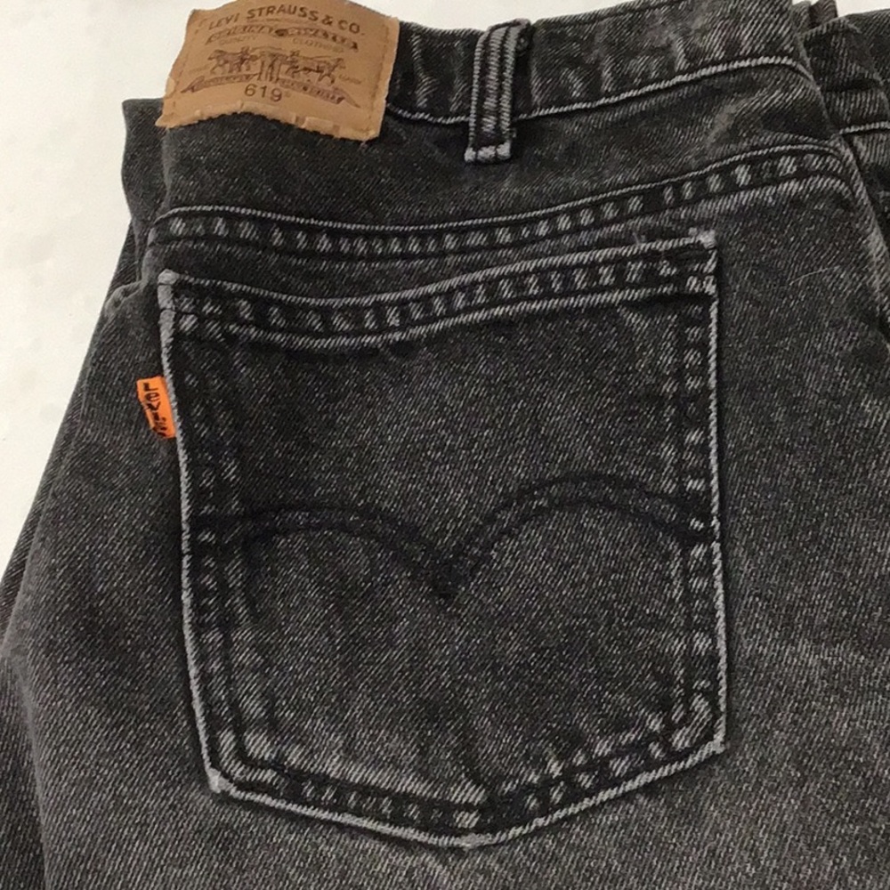 Vintage Orange Tab Levi’s 619 Washed Black Denim Jeans made in Canada 36/34